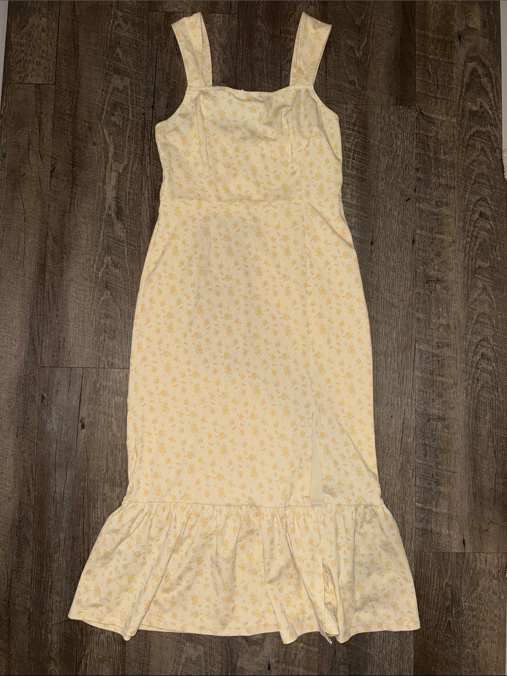 Yellow Floral Square-Neck Midi Dress